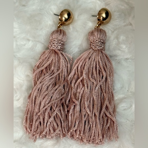 Elegant Gold and Pink Tassel Earrings - Picture 2 of 2
